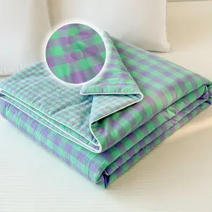 Summer Quilt Grid Pattern Simple Design Air Conditioning Blanket Bed Cover Summer Bedding Accessories, Comfortable and Breathable