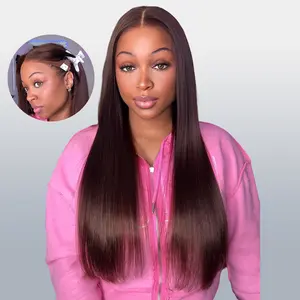 Megalook #4 Brown 13x6 HD Lace Frontal Wigs Glueless Straight 180%/250% Density Put on Go Wig Pre-plucked Natural Hairline With Drawstring Band