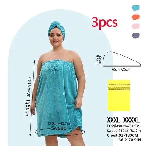 3pcs Set Suitable for M-XXXXL Adjustable Extra Large Bathrobe + Exfoliating Body Scrub Towel+Hair Cap Bathrobe Suitable for Home Travel Sauna Spa Wash Cloths, Bath Towels, Exfoliating Body Scrub Towel, Super Absorbent Towel, Bath Wrap