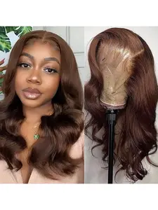 Chocolate Brown Body Wave Lace Front Wigs Human Hair 13x4 Lace Frontal 180% Density Human Hair Wigs #4 Frontal Wigs Human Hair Pre Plucked for Women