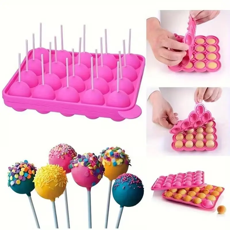 Silicone Lollipop Mold Set, 20 Cavity Baking Molds & 20 Sticks, Ideal for Cake Pops, Chocolate & Candy Making, 8.9x7.76 Inches