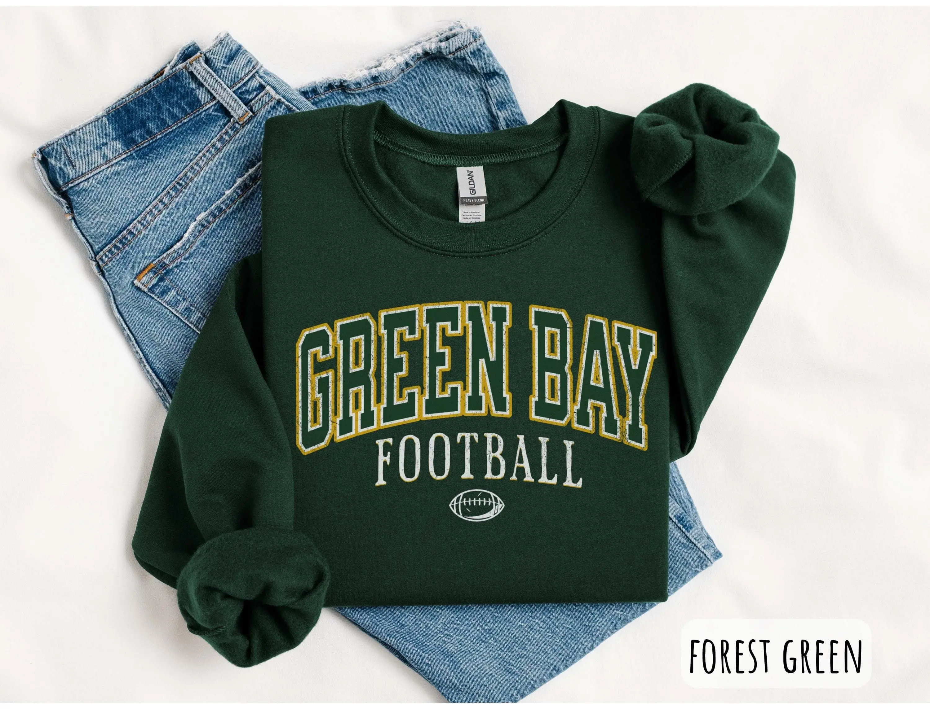 [Sale Up To 50%] Vintage Green Bay Football Crewneck Sweatshirt, Green Bay Fan Crewneck, Sunday Football T-Shirt, Green Bay Football Jersey