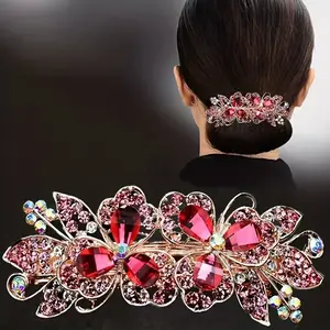 Elegant Women's Hair Clip with Rhinestones, Large Spring Bar Back Comb, Stylish Middle-Aged Accessory, Perfect for Ponytails, Hairpins, Prom Mom Hair Clip