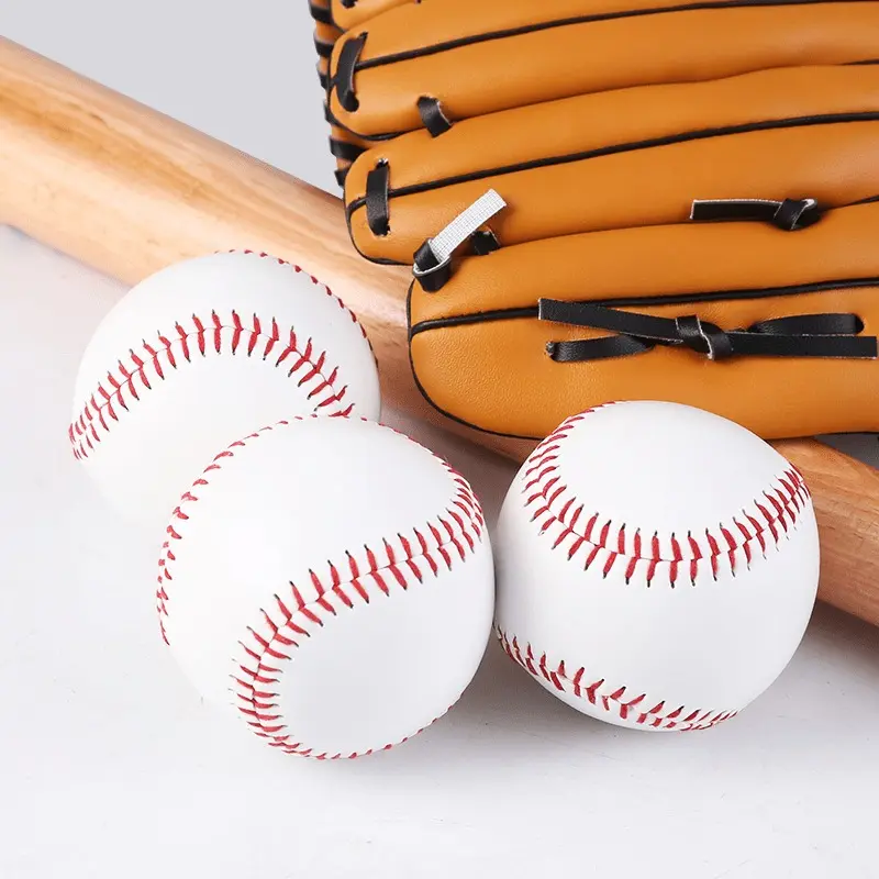 3pcs Handmade Baseball Nine Inch Game Training PVC Baseball Rubber Inner Soft Baseball Solid Foam Bouncy Ball Group Athletics Ball Set Batting Practice Equipment Baseball Balls