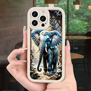 Artistic Animal Theme Phone Case with Elephant Design, TPU Shockproof Full Protection Case, Compatible with iPhone 17/16/15/14/13/12/11 PRO MAX PLUS AIR E XS and PROMAX MINI, Ideal Gift for Friends and Family, T1907