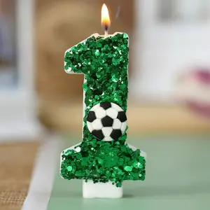 1pcs Green Football Themed Digital Birthday Candle Cake Decoration For Celebrating Anniversary And Birthday, Sports Series,Christmas