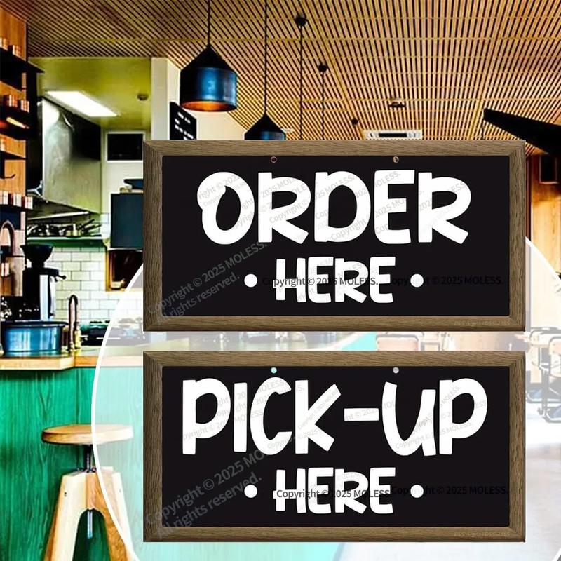 Order and Pick Up Signs - 12x6″ Order Sign for Cafe Bar Restaurant Food Truck, Durable 0.040 Aluminum - Easy to Mount/ 2 Pack Bundle with Rope