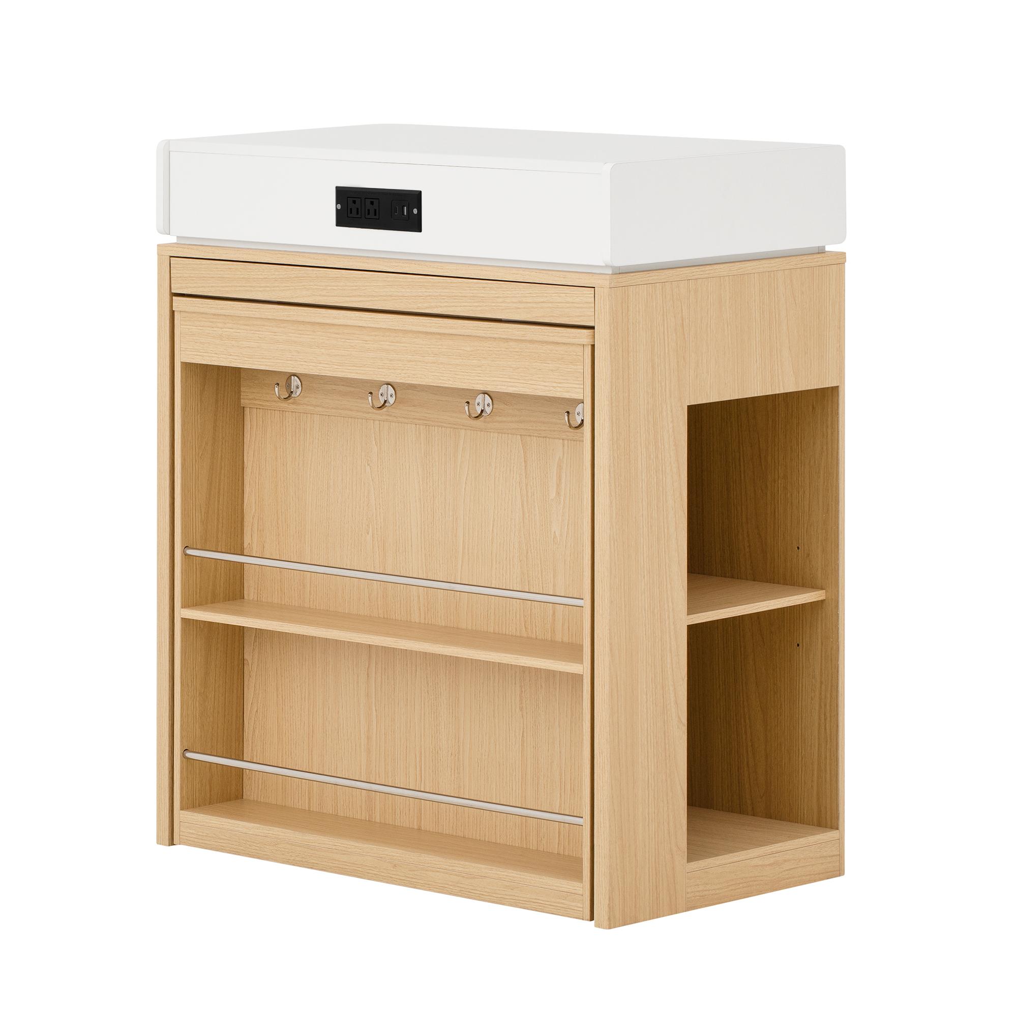 Rolling Kitchen Island & Extendable Dining Table with Folding Top & Power Outlet, Mobile Sideboard with Drawers, Hooks & Storage for Kitchen & Dining Room