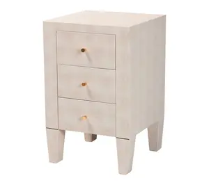 Baxton Studio Leyna Beige Faux Shagreen 3-Drawer End Table