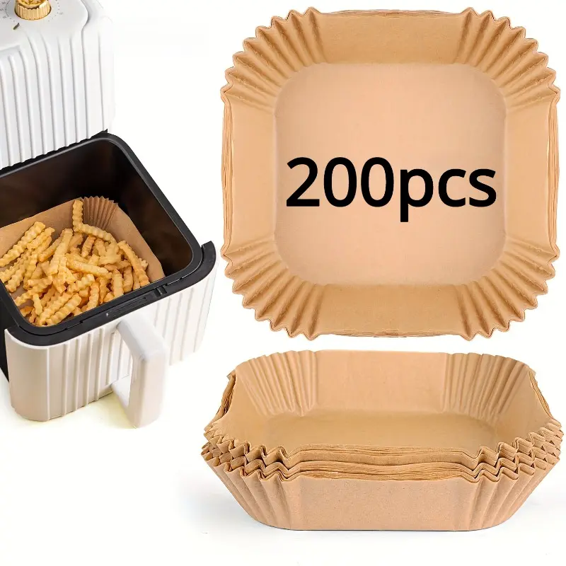100/200pcs Air Fryer Disposable Paper Liners Square, Non-Stick Parchment Paper Squares, Air Fryer Accessories, Baking Supplies, Baking Essentials, Kitchen, Home, Oil Proof & Water Proof, Paper Liner For Baking Roasting Microwave Oven
