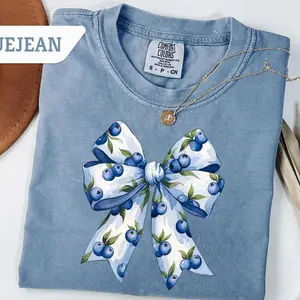 Comfort Colors  Coquette Bows T-Shirt, Blueberry Bow Shirt, Floral Blu Bow Tee, Ribbon Shirt, Blue Ribbon Shirt, Cute Trendy Coquette Shirt - Lauriel Designs