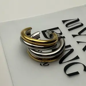 BIG Double Hoop Earrings - Two Tone Mixed Metal Gold Plated Brass Hoop Earrings with Unique Design