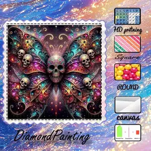 DIY 5D flocking cloth diamond painting kit, AB drills, fairy dust drills, crystal drills; skull, butterfly, colorful diamond embroidery; special craft diamond art kit; wall decoration; gift for family, loved ones, friends.