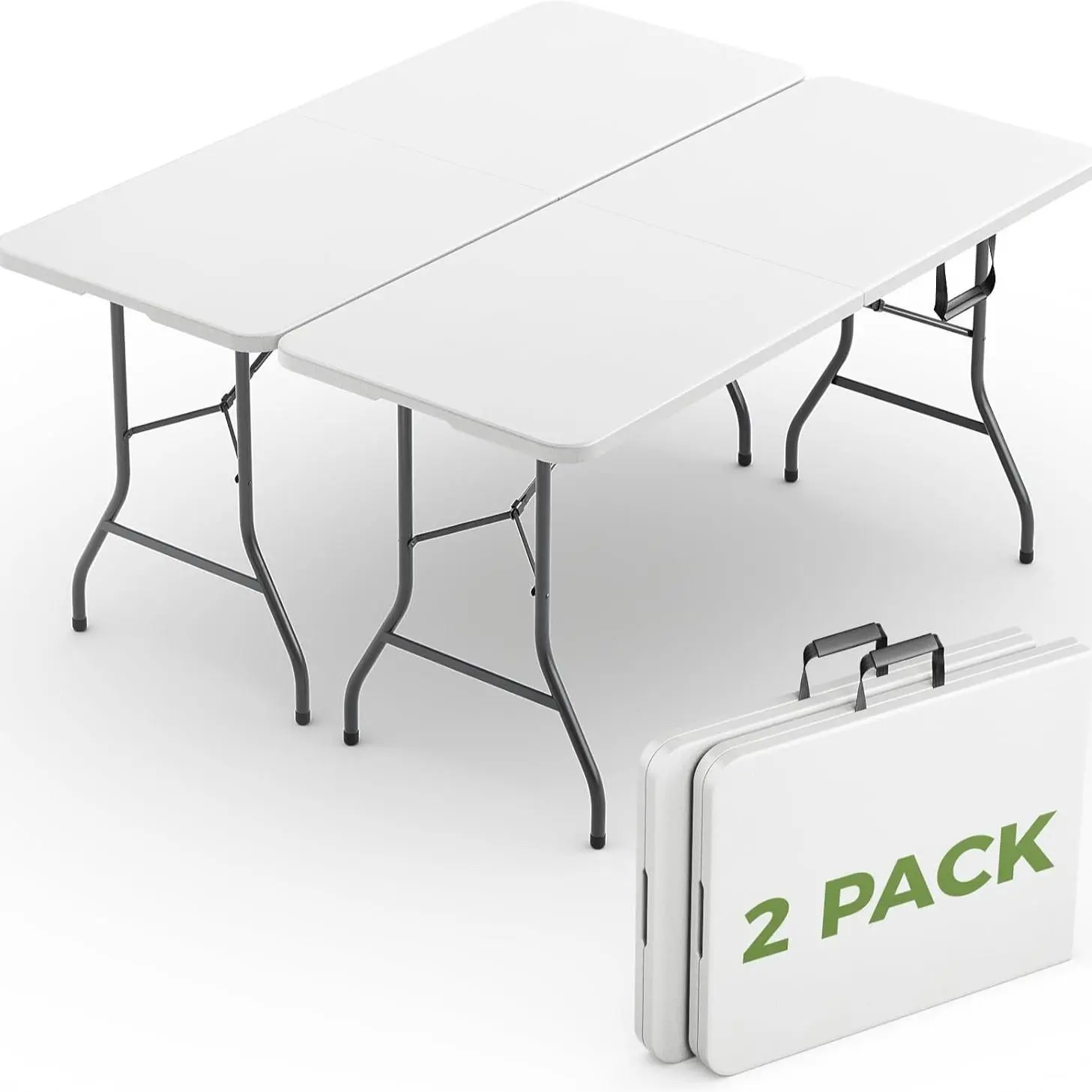 6FT Folding Table 2/4 Pack,Heavy Duty Plastic Foldable Tables with Carry Handles,Fold-in-Half Portable Utility Tables with Steel Legs for Party,Wedding,Banquet, Camping,Picnic,Event,Indoor Outdoor,White