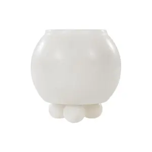 Alice Lane Gia Container – Marble Round Container with Bubble Feet – Decorative Countertop Organizer & Display Organizer for Vanity, Bathroom, or Living Room Décor - White