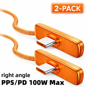 2-Pack 90° Right Angle USB-C Fast Charging Cable for Samsung Galaxy S24 Ultra, S23 Ultra, Z Fold 6 & Galaxy Tab – PD/PPS Compatible, Supports Up to 100W, Braided Gaming Charger