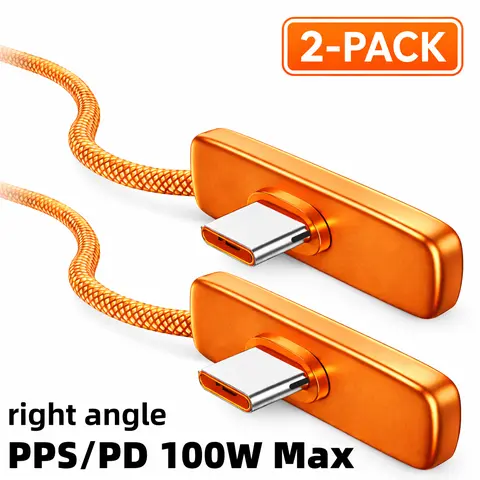 2-Pack C-C Durable Braided 90° Right Angle USB Cable - PD/PPS Compatible, 45W PD Boost, Up to 100W Fast Charging for Samsung Galaxy S24 Ultra, S23 Ultra, Z Fold 6, Galaxy Tab, Electronic Cellphone Phone Accessories Devices