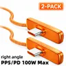 2-Pack C-C Durable Braided 90° Right Angle USB Cable - PD/PPS Compatible, 45W PD Boost, Up to 100W Fast Charging for Samsung Galaxy S24 Ultra, S23 Ultra, Z Fold 6, Galaxy Tab, Electronic Cellphone Phone Accessories Devices