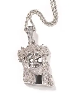 Men's Classic Vintage Rhinestone Rose Pendant High End Necklace, Hip Hop Trendy Stainless Steel Chain, All Seasons Fashion Accessory