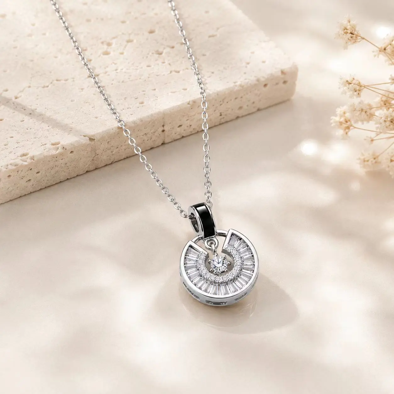 Luxury CZ Paved Circle Pendant Necklace | Minimalist Titanium Steel Clavicle ChainSleek Geometric Ring Pendant Necklace | Waterproof Stainless Steel Zircon Circular Necklace | Minimalist Luxury  for Her tarnish proof jewelry girlfriend gifts