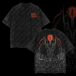 Superstyle The Dark Lord Sauron - Lord of the Rings Edition Double Printed Oversize Lightweight Acid Washed Tee TV Series Graphic Design Top 100% Cotton 250gsm Streetwear Film Movie T-Shirt Clothes Menswear Womenswear