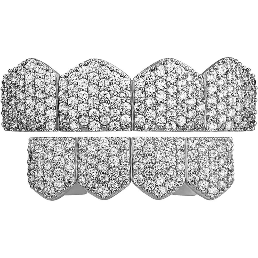 Grillz Teeth Men- 4 Teeth 14K Gold Plated Iced out CZ Diamond Grills for Your Teeth Hip Hop Mouth and Women