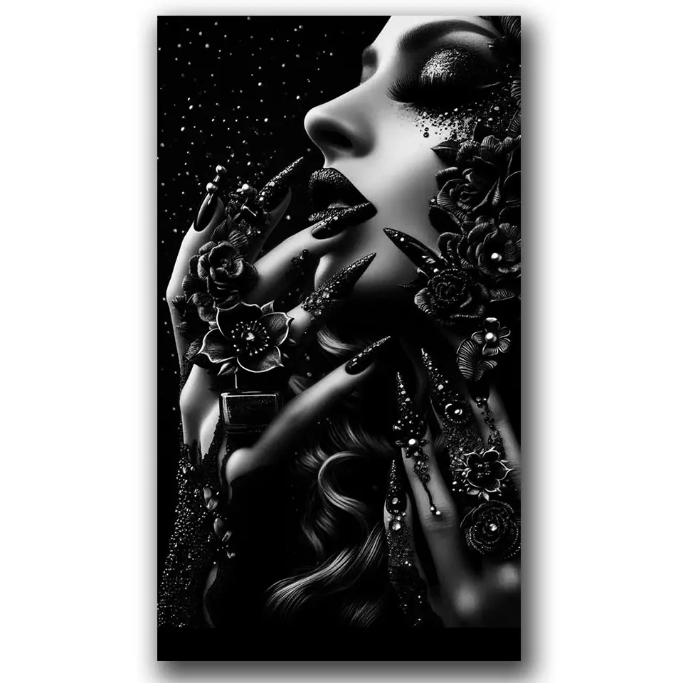 Dark Gothic Flowers Woman 5D DIY Diamond Painting Kit, Gothic Design, Large Size Diamond Art for Adults, Beginner Friendly, Home Wall Decor