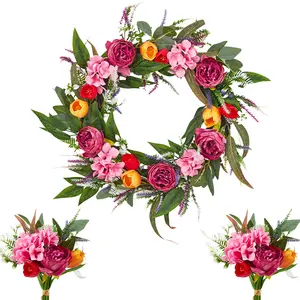 Spring Summer Wreaths for Front Door Outside 18 Inch,Peony and Tulip Spring Wreath with 2 Matching Flower Bouquets, Easter Wreath, Indoor Outdoor Wall,Window,Porch Entryway,Farmhouse Decor