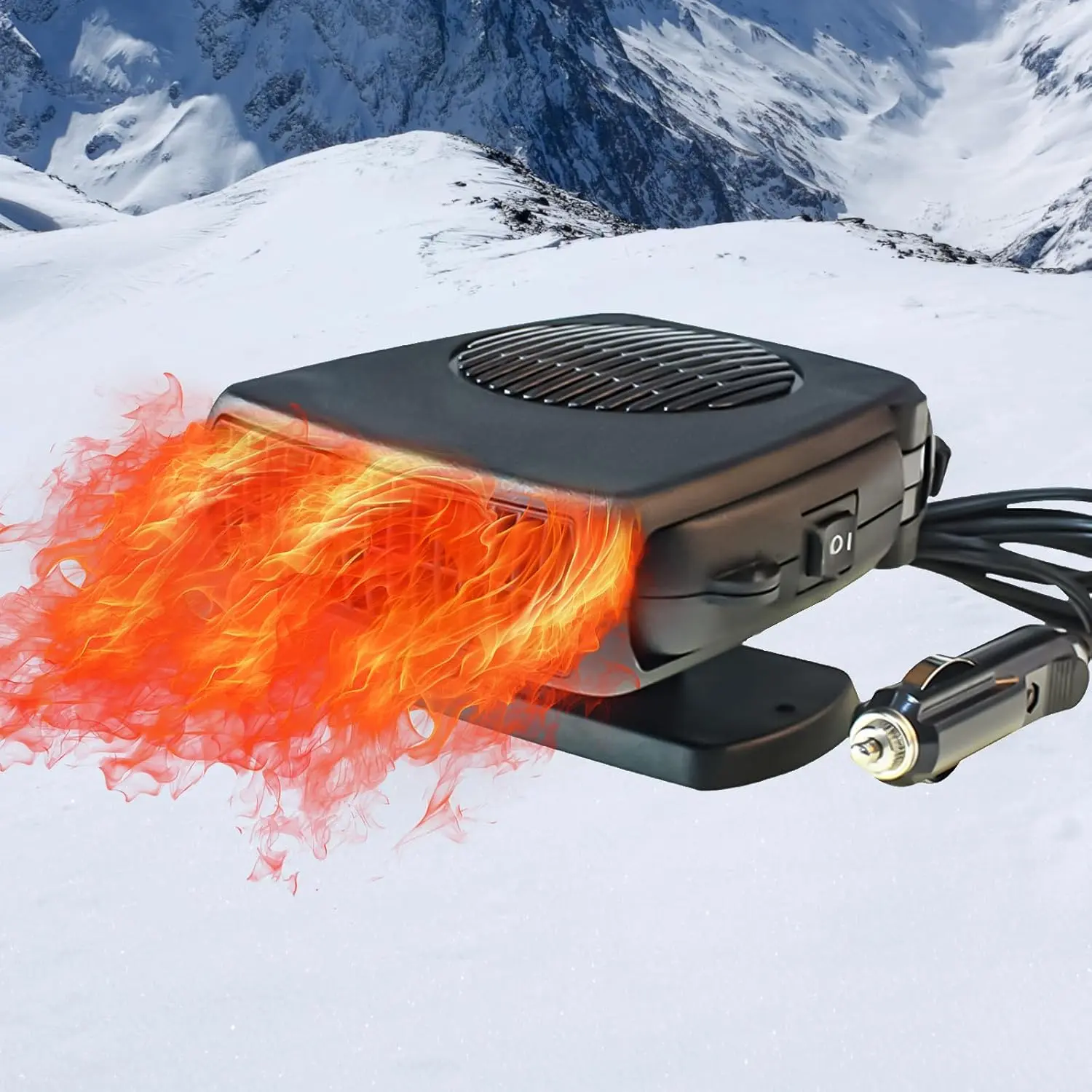 Car heater, 200W 12V 2-in-1 defrost and cooling fan, quickly heats up to defog the windshield, portable car heater that can be plugged into truck, SUV, and car cigarette lighters