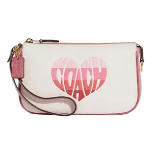 COACH Nolita 19 Leather Crossbody Bag for Women – Gradient Heart Pattern, White and Pink