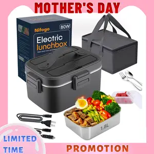 Mother's Day Gifts 100W Electric Lunch Box 1.8L Portable Food Heater with Tableware & Lunch Bag for Car Home Office Travel Non Battery Powered