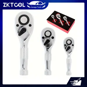 ZKTOOL 3-Piece Stubby Ratchet Wrench Set, 72-Tooth Reversible Quick-Release Tools and Gadgets with 1/4", 3/8", 1/2" Short Handles, Heavy-Duty Professional Mini Automotive Repair Tool
