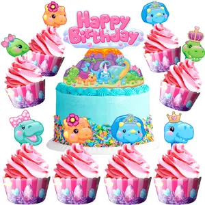 Girl Dinosaur Cake Topper & Girl Dinosaur Cupcake Toppers Kit