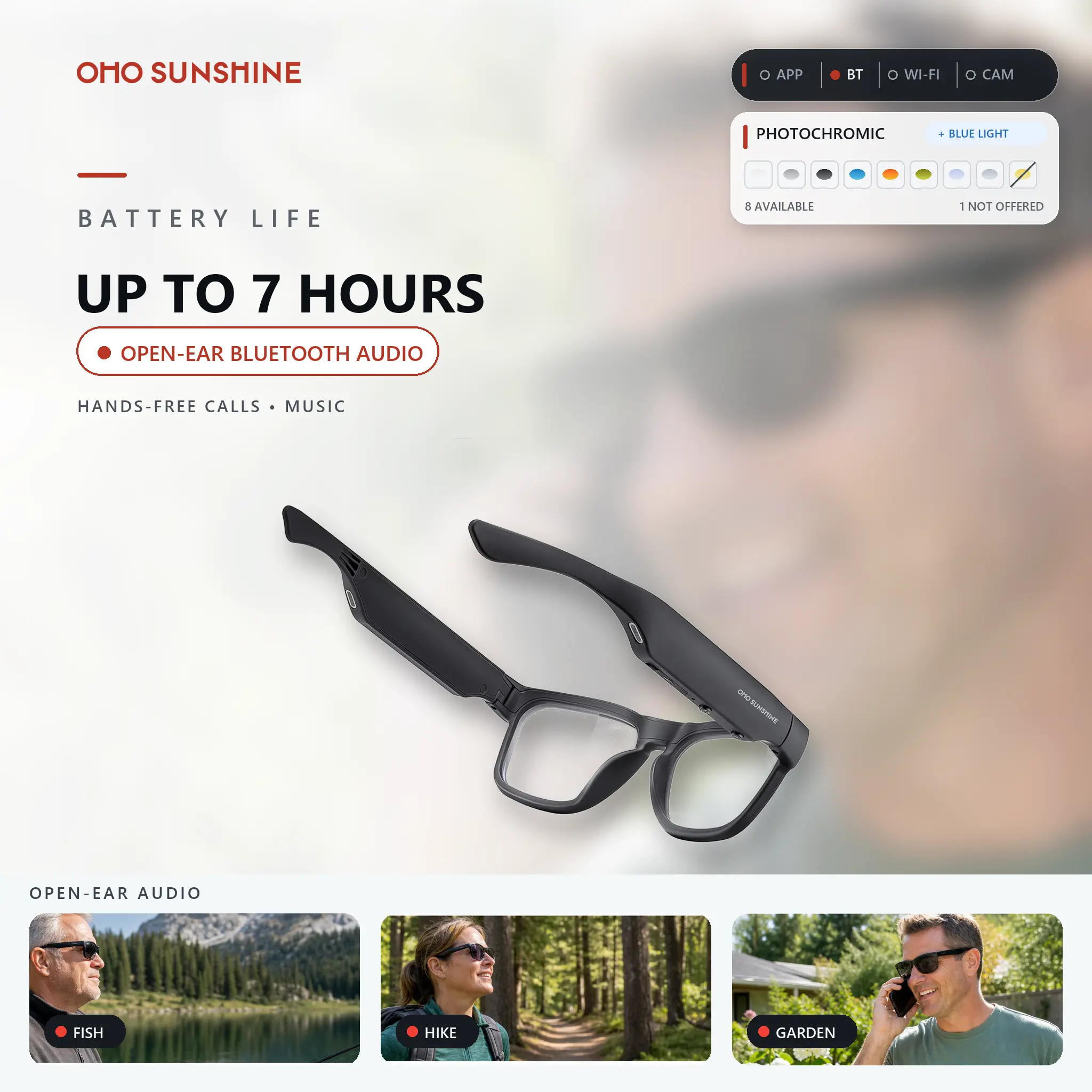 OhO Sunshine Sunblazer Multifunctional Smart Glasses - UV Protection Unisex Adults Wearable Bluetooth Eyewear with Built-in Earbuds, Wireless Audio, Music Player, Phone Call, Directions, Weather Queries, Father's Day Gift