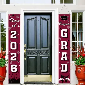 Graduation Decorations Class of 2026 Graduation Banners Congrats Grad Porch Sign Congratulation Banner Backdrop Welcome Door Sign  Decoration for 2026 Grad Party Wall Door Yard( Red)