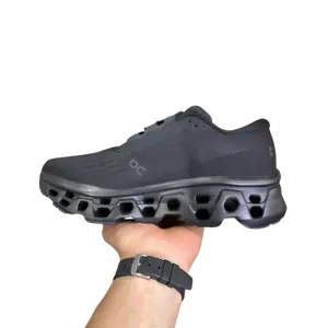 Men's Black Chunky Sneakers - Unique Hollow Sole Running Shoes Futuristic Design Techwear Streetwear Fashion