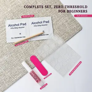 4/5pcs disposable Press On Nail Prep Kitration kit, including individually packaged nail tools, jelly-type nail glue, transparent stickers, mini nail file, cuticle pusher, and alcohol pads, suitable for salon services, home use, and travel