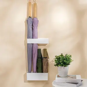 2Pcs Umbrella Stand Holder, Adjustable Wall Mounted Umbrella Holder Rack, Umbrella Holder Space Saving Organizer Long and Short Umbrella for for Home Indoor(White)