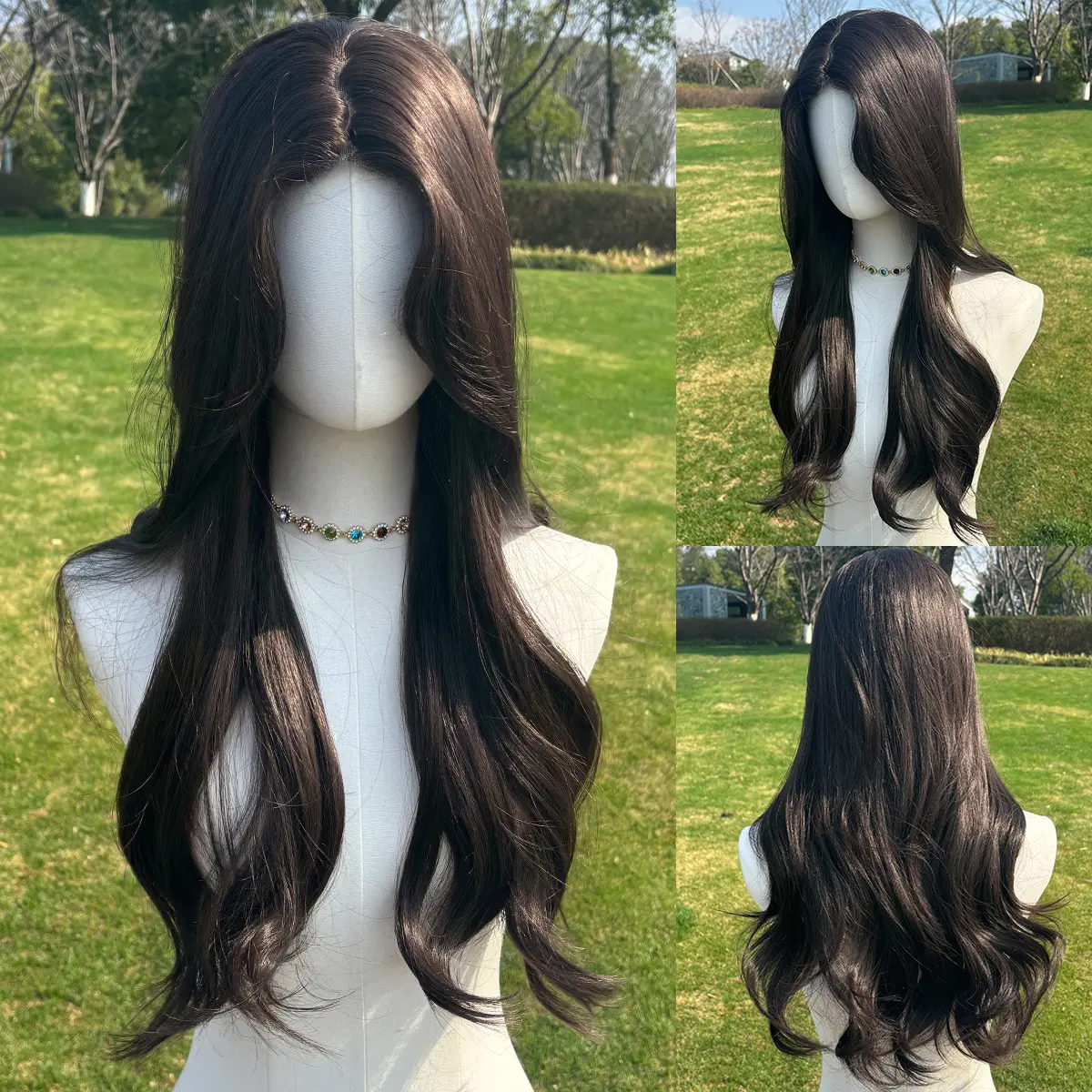 SMILCO 26" Wavy Black Synthetic Wig Middle Part Glueless Natural-Looking Scalp Full Machine Cap Adjustable Straps Breathable Cap Vibrant Color Soft Texture SM281 SM281-2