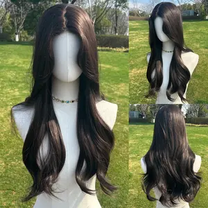 SMILCO 26" Wavy Black Synthetic Wig Middle Part Glueless Natural-Looking Scalp Full Machine Cap Adjustable Straps Breathable Cap Vibrant Color Soft Texture SM281 SM281-2