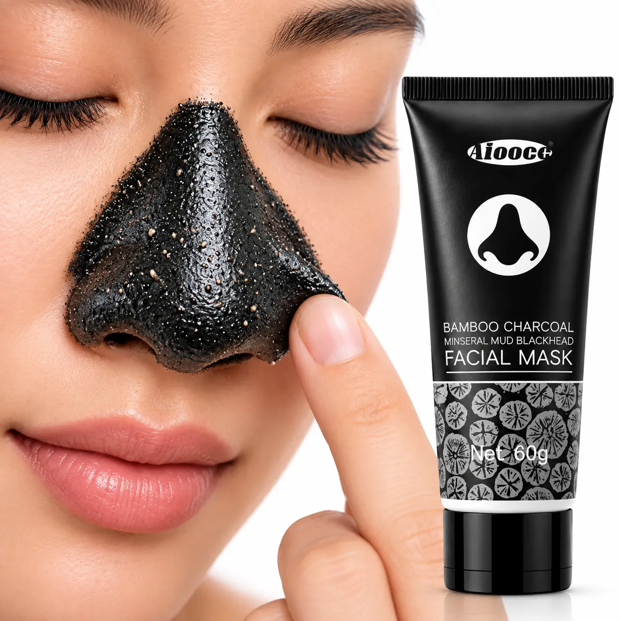 Bamboo Charcoal Mineral Mud Facial Mask, Deep Pore Cleansing Mud Mask for Blackheads, Detoxifying Face Mask for Oily & Combination Skin, 60g At-Home Skincare Treatment