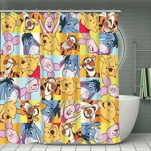 DISNEY CLASSIC Winnie the Pooh Shower Curtain - Waterproof Bathroom Decoration with Hooks, Mildew Resistant Fabric, Cute Cartoon Winnie the Pooh Design for Kids & Adults Bathroom Decor