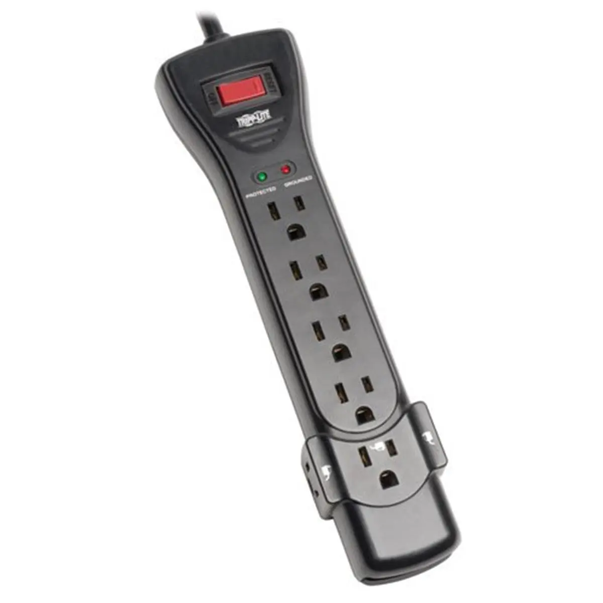 Tripp Lite Super7b Multi-Plug Outlet Surge Protector - 7 Outlets, 7-ft Power Cord, Noise Protection, On/Off Switch, Space-Saving Right Angle Plug, Mountable, 2 Diagnostic LEDs, for Home Improvement Electrical Equipment Indoor Use, 3 Transformer Spaced