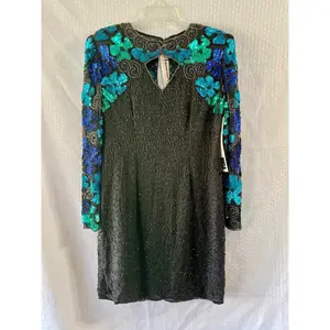 Vintage Laurence Kazar Sequined Cocktail Party Evening Dress Size Large NEW!!!