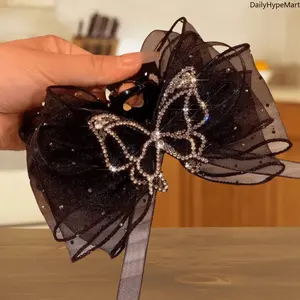 Mesh Rhinestone Bow Shark Clip, High-End Large Volume-Boosting Hair Claw