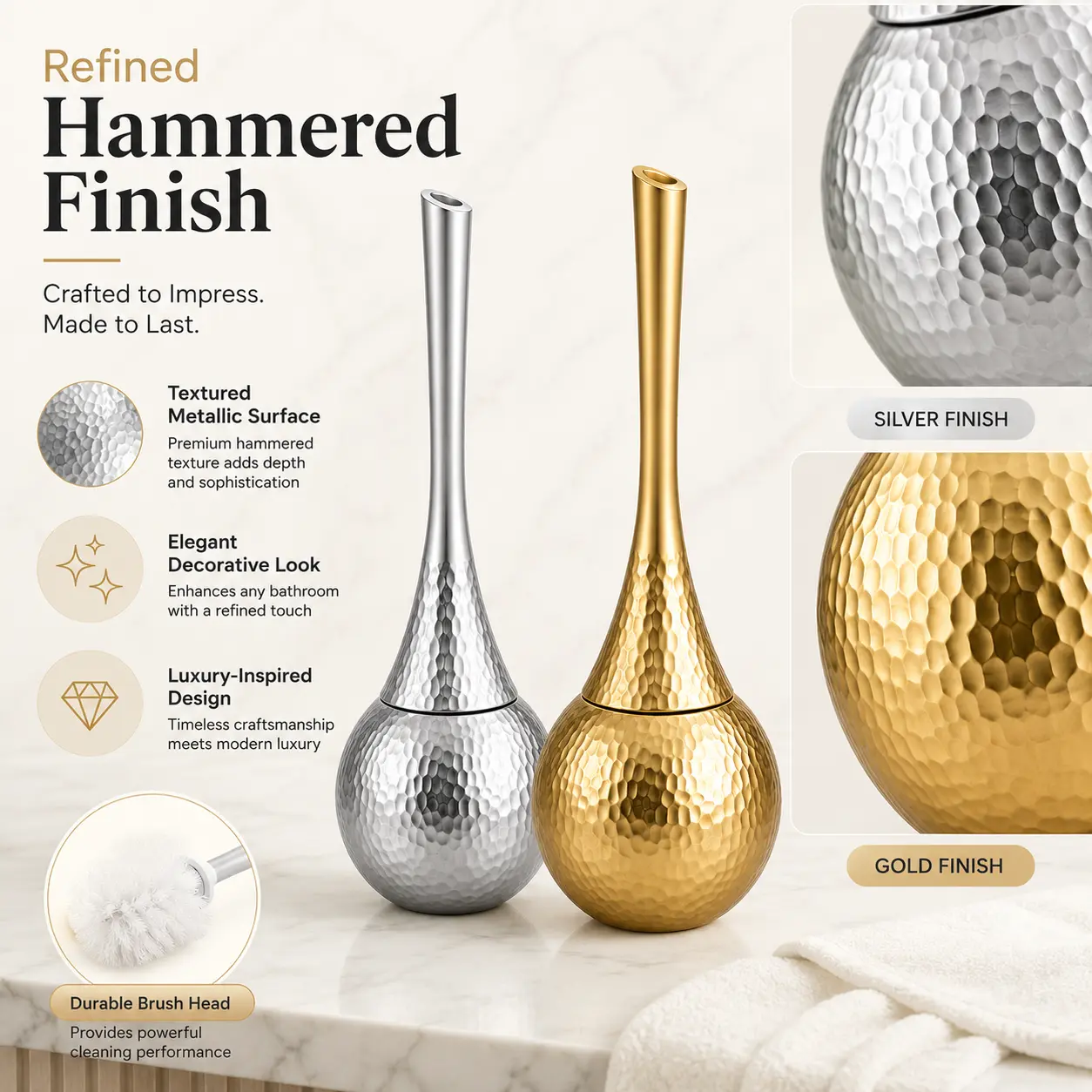 Sculpted Elegant Toilet Brush with Long Handle - Luxurious White Bristles
