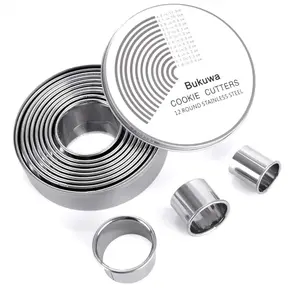 12 Pieces Round Cookie Biscuit Cutter Set,Graduated Circle Pastry Cutters,18/8 Stainless Steel Cookie Cutters and Donut Cutter Ring Molds
