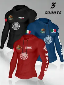 American Vintage Mexican Flag Hooded Long Sleeve 3-Piece Set, Fitted Sporty T-Shirts, Comfortable Streetwear, Athleisure Set for All Seasons