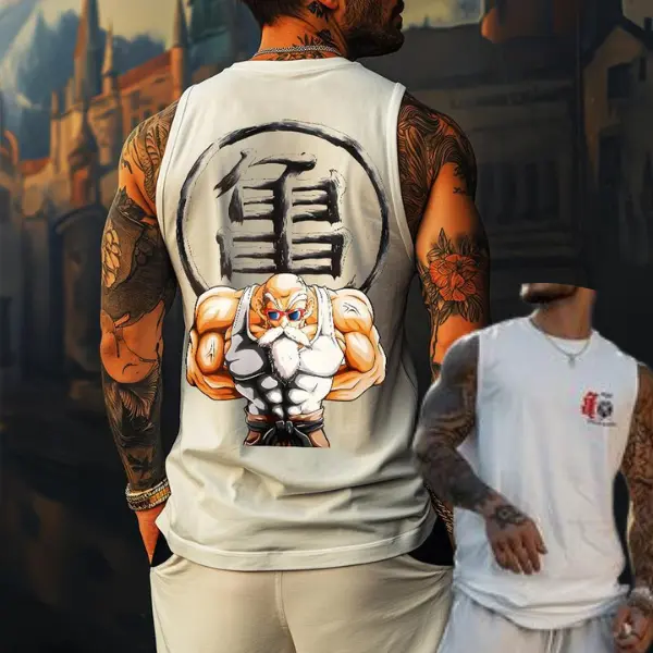 Dragon Ball Dbz Master Roshi Unisex Summer Outfits Men Streetwear 80s 90s Graphic Tees Cotton Anime Tank Tops Men Gifts, Gym Tank Top, Round Neck Tanks, Gym Workout Outfit