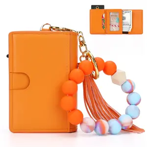 【2026 Womens Gift】Women PU Leather Card Holder Wallet with Bracelet, 6-9 Card Capacity, Slim, Minimalist Pop up Card Case Wallet with ID Window & Cash Slot